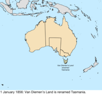 Map of the change to the founding colonies of Australia on 1 January 1856