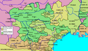 Crown of Aragon and its ally the County of Toulouse, as well as their vassals in 1209.