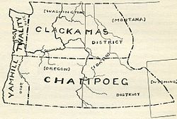 Original districts of the government with the eventual U.S. borders and states superimposed