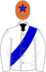 White, blue sash, orange cap, blue star