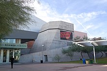 photo of the entrance to the Arizona Science Center, showing the modern design of the building