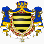 De sable à trois fasces d’or, dentelées par le bas