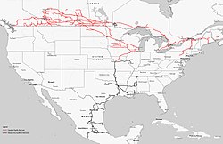 Map showing the two subsidiary Class I railroads, CP and KCS, which make up CPKC