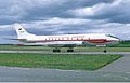 Pre–1975 Czechoslovak Airlines livery, with a feathered-wing-like branched line on fuselage bottom and "wind-swept" serifs