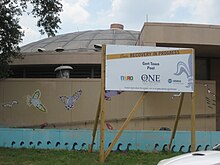 Photo of the damaged natatorium entrance