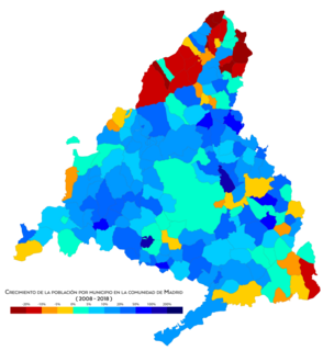 Crecimiento de la población por municipio entre 2008 y 2018