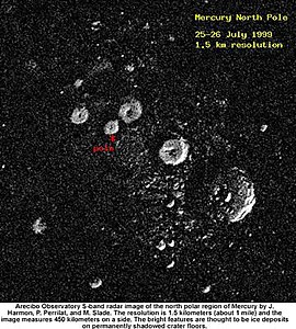 Радиолокационное изображение кратеров северного полюса Меркурия