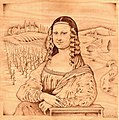 Pyrography artwork of the Mona Lisa