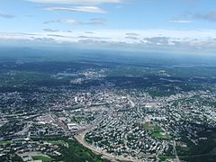 Worcester and the surrounding areas, looking north from 3700 feet (1128 m). Route 146 can be seen under construction.