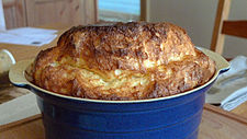 Cheese soufflé in a casserole dish