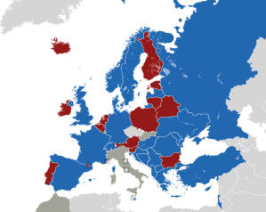 A coloured map of the countries of Europe