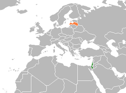 Map indicating locations of Israel and Latvia