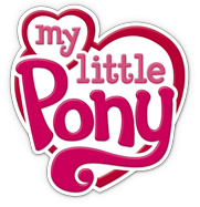 My Little Pony logo: red letters on large and small white hearts, outlined in red