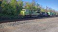 The Illinois Terminal Railroad heritage unit, EMD SD70ACe #1072, leads an eastbound intermodal on track 2