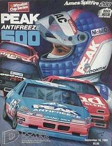 The 1990 Peak Antifreeze 500 program cover, featuring Kyle Petty.