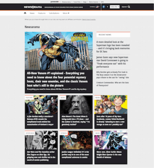 Screenshot of Newsarama as part of GamesRadar+ showing various content