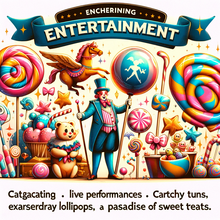 A detailed but poorly-done illustration of a man surrounded by candy, themed vaguely after Roald Dahl's Willy Wonka. Most of the text is either misspelled or nonsensical. Shapes are seen morphing and blending into one another, typical of AI-generated imagery.