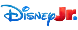 A blue Disney logo and the word "Jr." in red with the period in blue