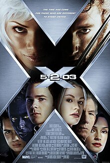 Poster shows a big X, within which are the faces of the film's main characters, and in the center the film's name.