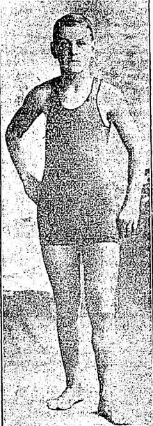 Photographic portrait of Henry Tasman Jones at fourteen years of age in swimming costume.