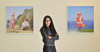 Polixeni Papapetrou with her works at a 2012 show at Melbourne's Nellie Castan Gallery