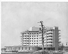 This is a black and white photograph of St. Joseph's Hospital under construction in Tampa, FL at its current location