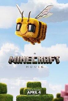 A cubic bee flies over a blocky sky background. The logo sits in the middle with the release info at the bottom.