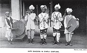 Dancers from the Ahir caste, a major segment of the Yadav group, in Diwali costume, circa 1916