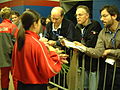 (2002) - Speed Skating World Cup - Montreal - Yang Yang answering questions from journalists.