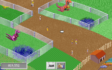 A screenshot of the main screen of the DinoPark Tycoon game under MS-DOS.