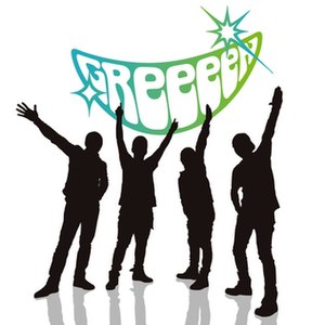 A silhouette of the members of GReeeeN. From left to right: 92, HIDE, navi,and SOH.