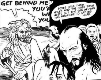 Two images of Jesus drawn in different styles by Chester Brown