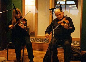 Proinsias Ó Maonaigh with his daughter Mairéad in 2002