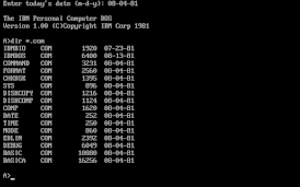 Скриншот IBM PC DOS 1.0